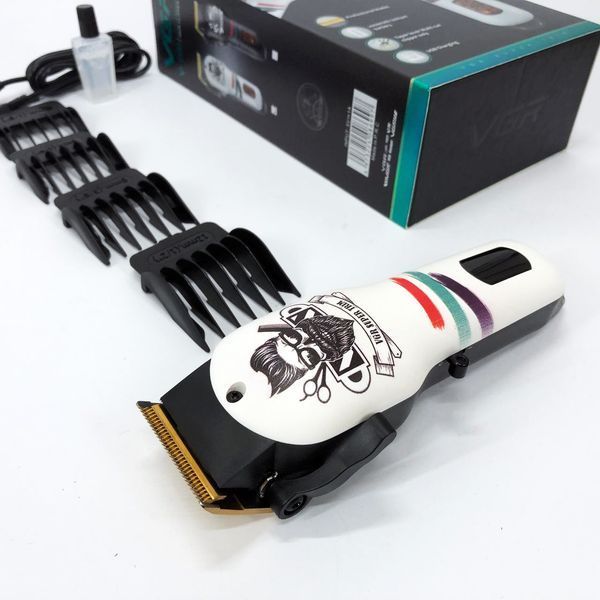 Машинка для стрижки волосся та бороди професійна VGR V-699 B з насадками та LED дисплеєм. Колір: білий 00014423 фото