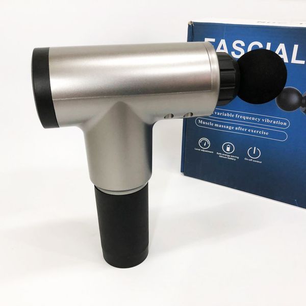 Аккумуляторный массажер fascial gun kh-320 портативный ручной ударный мышечный пистолет 4 насадки серый 00015543 фото
