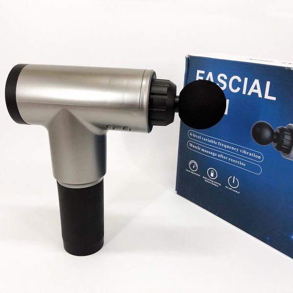 Аккумуляторный массажер fascial gun kh-320 портативный ручной ударный мышечный пистолет 4 насадки серый 00015543 фото