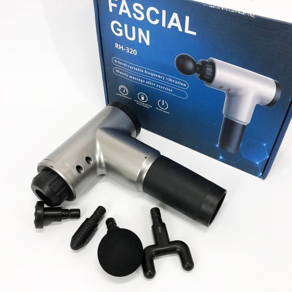 Аккумуляторный массажер fascial gun kh-320 портативный ручной ударный мышечный пистолет 4 насадки серый 00015543 фото