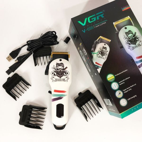 Машинка для стрижки волосся та бороди професійна VGR V-699 B з насадками та LED дисплеєм. Колір: білий 00014423 фото