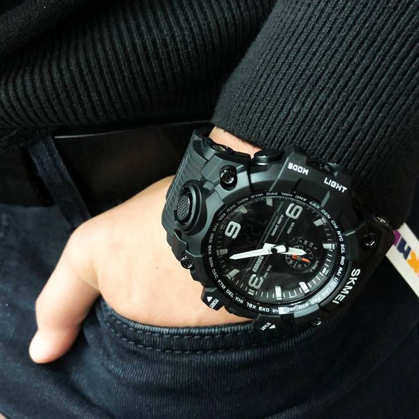 Часы наручные мужские SKMEI 1586BK BLACK, водонепроницаемые мужские часы, часы спортивные. Цвет: черный 00022048 фото