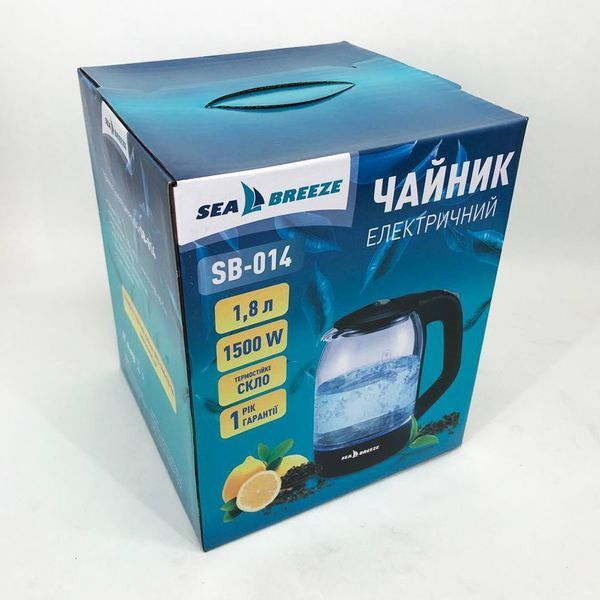 Чайник електричний SeaBreeze SB-014 1.8 л 1800 Вт, прозорий чайник з підсвічуванням, електрочайник 00018904 фото