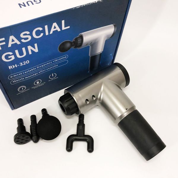 Аккумуляторный массажер fascial gun kh-320 портативный ручной ударный мышечный пистолет 4 насадки серый 00015543 фото