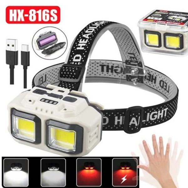 Ліхтар налобний акумуляторний Bailong HX-816 2COB(white+red) вологозахист, Ліхтар на голову для бігу 00023361 фото