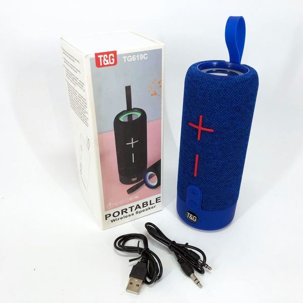 Портативна Bluetooth колонка TG619C FM-радіо USB/TF з ремінцем, блютуз колонка з підсвічуванням. Колір: синій 00017218 фото
