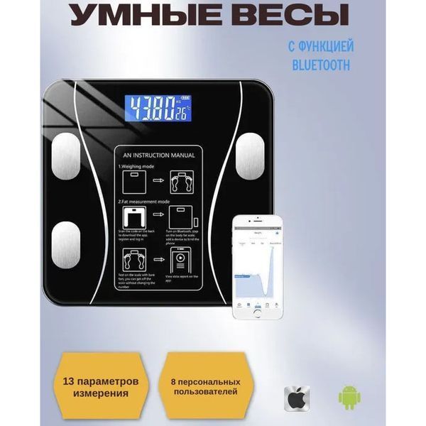 Умные напольные смарт-весы ty-619 электронные с приложением на телефон lcd-дисплей закаленное стекло 00012554 фото
