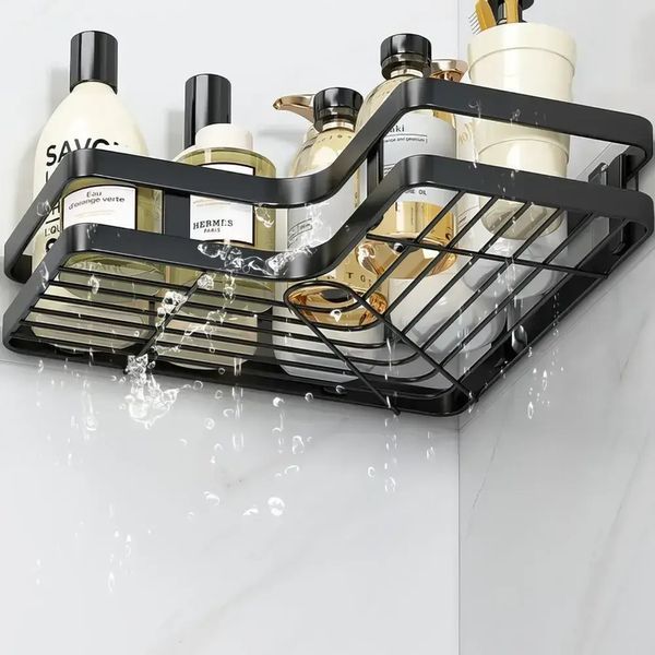 Кутова полиця для ванної кімнати із нержавіючої сталі Corner shower caddy Чорного кольору 00014032 фото