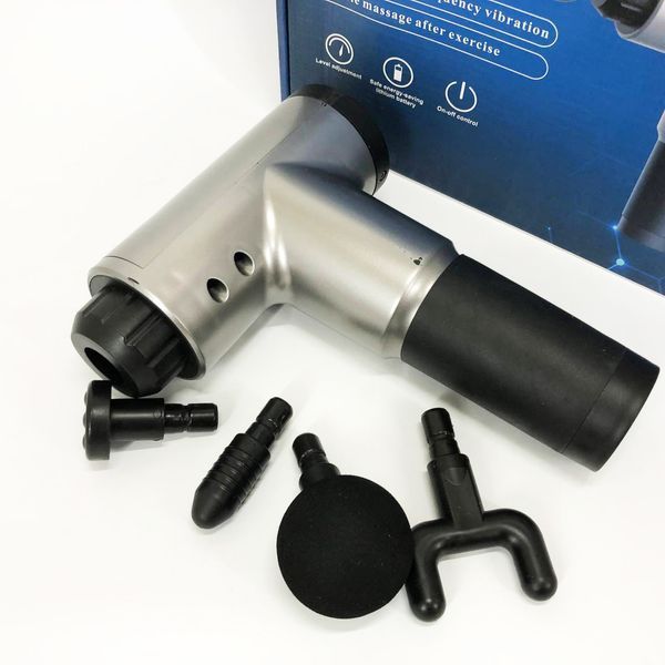 Аккумуляторный массажер fascial gun kh-320 портативный ручной ударный мышечный пистолет 4 насадки серый 00015543 фото