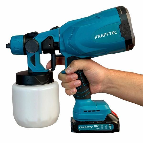 Краскопульт акумуляторний Krafftec 48V/2Ah, 600 W, 800 мл, фарборозпилювач портативний, 2 акумулятори 00012694 фото