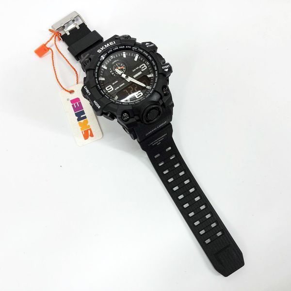 Часы наручные мужские SKMEI 1586BK BLACK, водонепроницаемые мужские часы, часы спортивные. Цвет: черный 00022048 фото