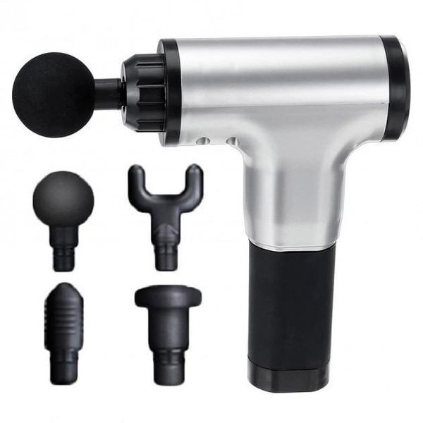 Аккумуляторный массажер fascial gun kh-320 портативный ручной ударный мышечный пистолет 4 насадки серый 00015543 фото