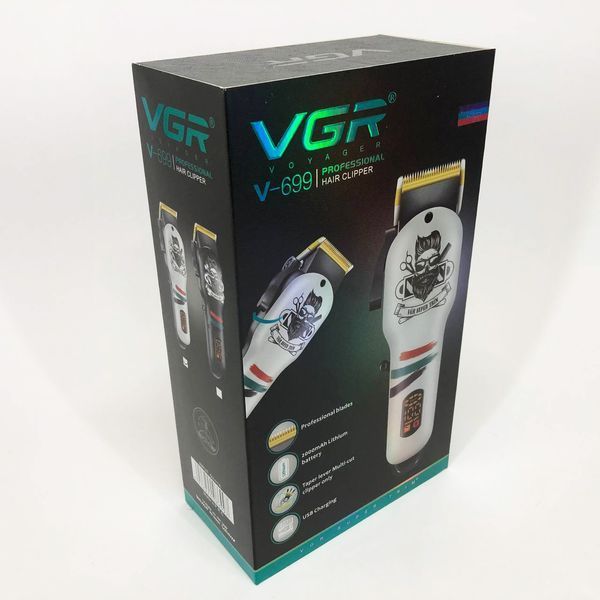 Машинка для стрижки волосся та бороди професійна VGR V-699 B з насадками та LED дисплеєм. Колір: білий 00014423 фото