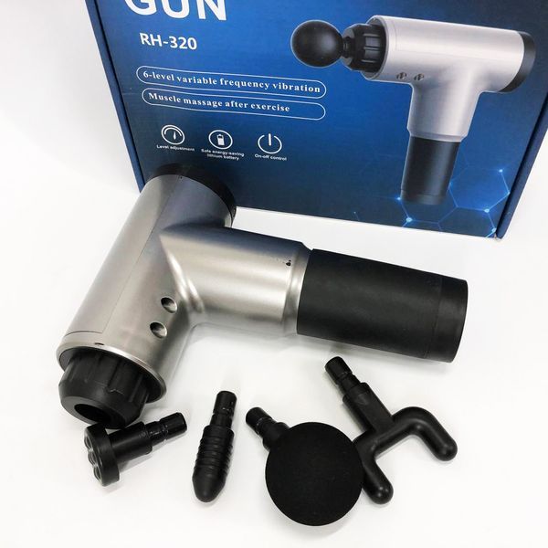 Аккумуляторный массажер fascial gun kh-320 портативный ручной ударный мышечный пистолет 4 насадки серый 00015543 фото