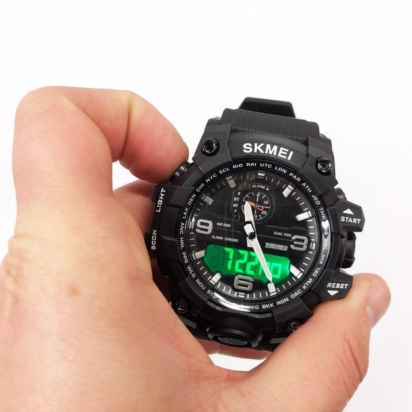 Часы наручные мужские SKMEI 1586BK BLACK, водонепроницаемые мужские часы, часы спортивные. Цвет: черный 00022048 фото