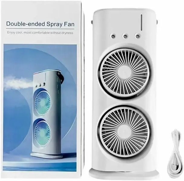 Вентилятор настільний подвійний з охолодженням Double-ended Spray Fan LED-підсвічування 3 швидкості, розпилювач водяного туману 00018539 фото