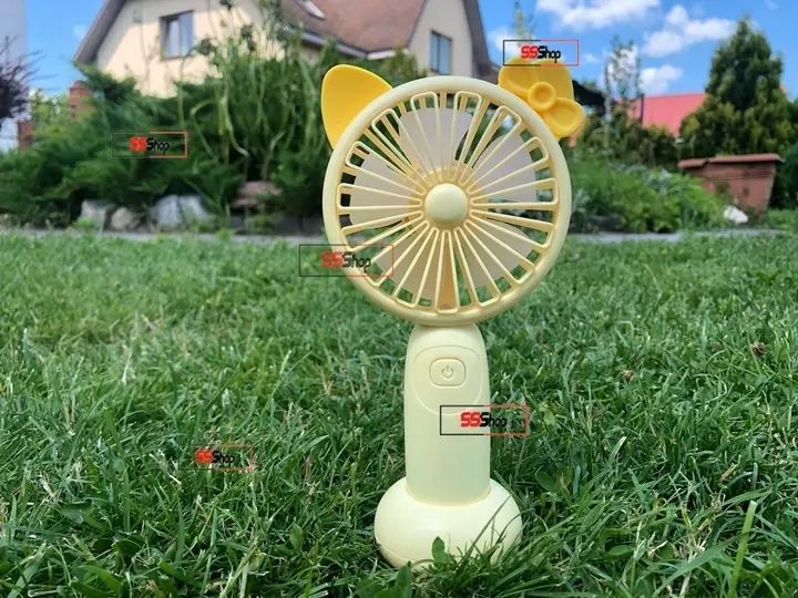 Портативный аккумуляторный мини вентилятор с ушками и RGB подсветкой Mini Fan (SQ-2165) Желтый 00018571 фото