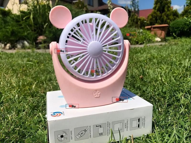 Портативный аккумуляторный мини вентилятор с ушками и RGB подсветкой Mini Fan (SQ-2165) Желтый 00018571 фото