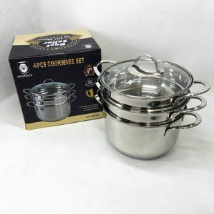 Кастрюля-пароварка LB-1857CB из нерж. стали со стеклянной крышкой, индукция, 3,7л., 4пр 00013363 фото