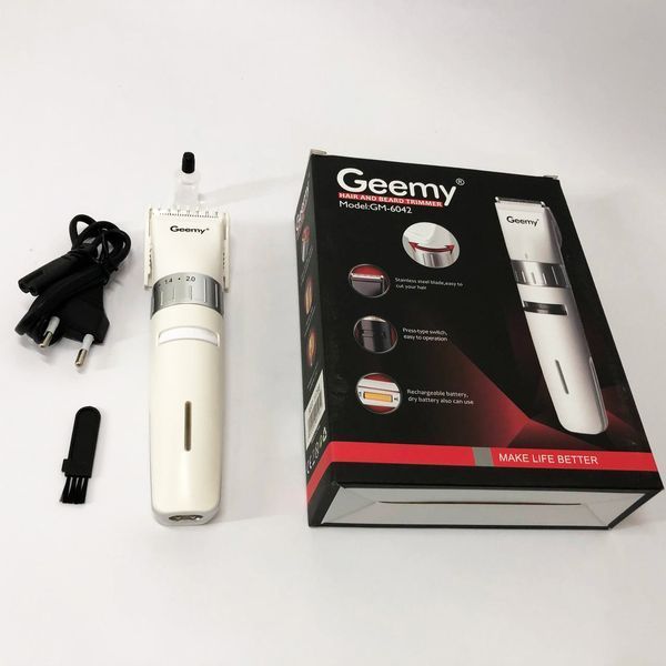 Аккумуляторная машинка для стрижки волос Gemei GM-6042, подстригательная машинка. Цвет: белый 00015335 фото