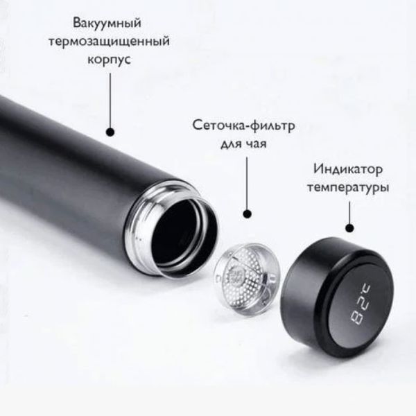 Термос UNIQUE UN-1006 500 мл с датчиком температуры, Термос с дисплеем. Цвет: черный 00018723 фото