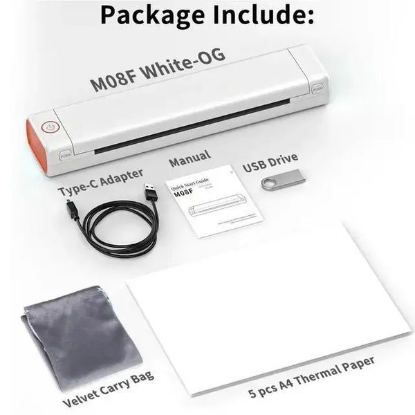 Портативный термопринтер на бумаге формата A4 Bluetooth-совместимый Portable Thermal Printer Белый 00018092 фото