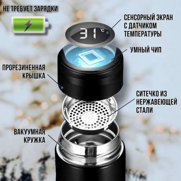 Термос UNIQUE UN-1006 500 мл с датчиком температуры, Термос с дисплеем. Цвет: черный 00018723 фото