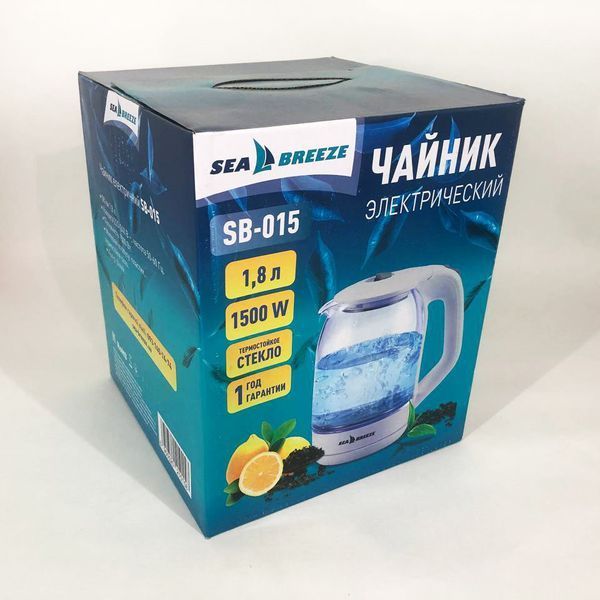 Електрочайник SeaBreeze SB-015 1.8 л, чайники з підсвічуванням, електронний чайник, тихий електричний чайник 00018905 фото