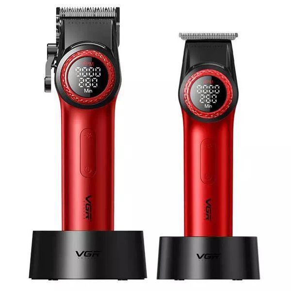 Набор VGR 2 в 1 V-001 V-977 RED, аккумуляторная машинка для стрижки и триммер. Цвет: красный 00014946 фото