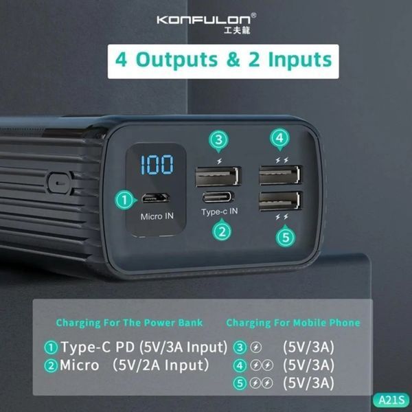 Портативний зарядний пристрій Konfulon A21S Power Bank 40000mah 00017876 фото