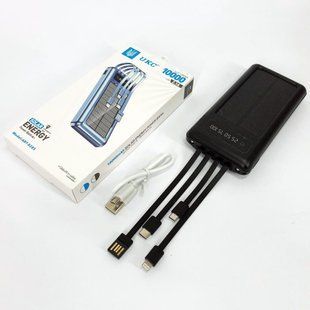 Портативное зарядное устройство на 10000mAh, Power Bank на солнечной батарее, зарядка. Цвет: черный 00017694 фото