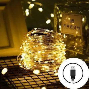 Светодиодная гирлянда проволока 20 м USB теплый белый 00012944 фото
