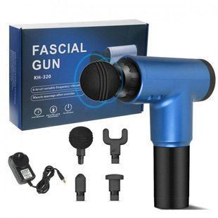 Аккумуляторный массажер fascial gun kh-320 портативный ручной ударный мышечный пистолет 4 насадки синий 00015511 фото