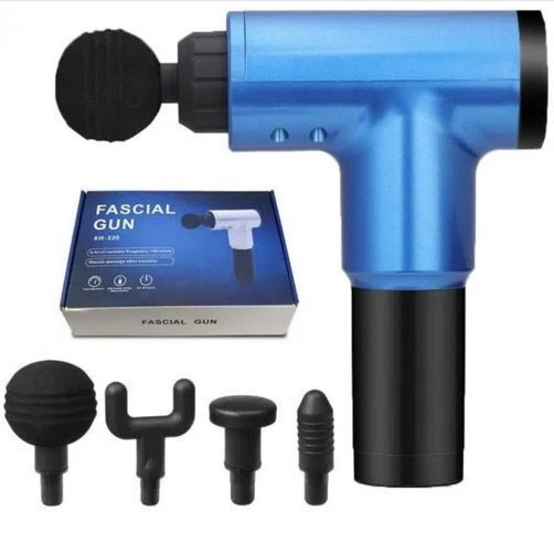 Аккумуляторный массажер fascial gun kh-320 портативный ручной ударный мышечный пистолет 4 насадки синий 00015511 фото