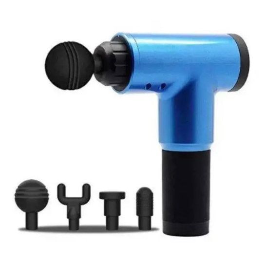 Аккумуляторный массажер fascial gun kh-320 портативный ручной ударный мышечный пистолет 4 насадки синий 00015511 фото