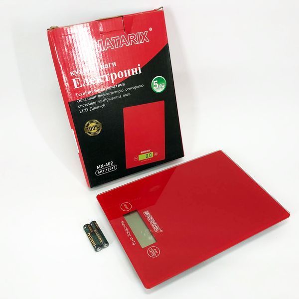 Весы кухонные MATARIX MX-402 5 кг с дисплеем, Кухонные весы для продуктов домашние. Цвет: красный 00019131 фото