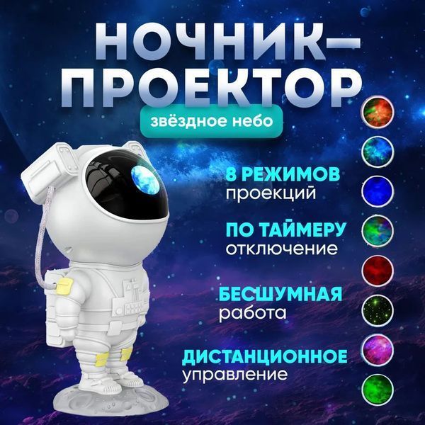Ночник Проектор Астронавт звездного неба и галактики Космонавт 8 режимов с пультом ДУ 00015805 фото