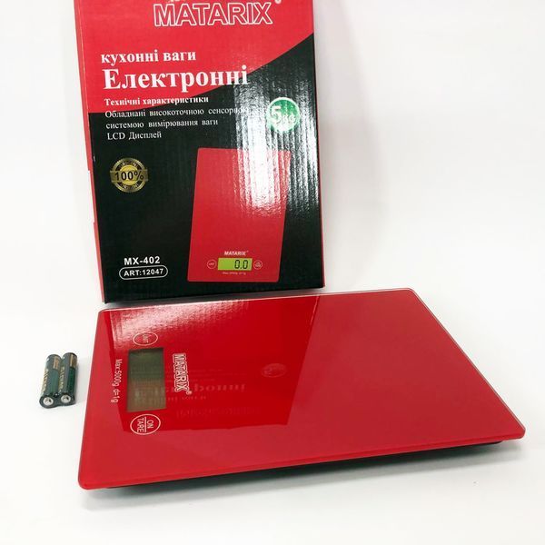 Весы кухонные MATARIX MX-402 5 кг с дисплеем, Кухонные весы для продуктов домашние. Цвет: красный 00019131 фото