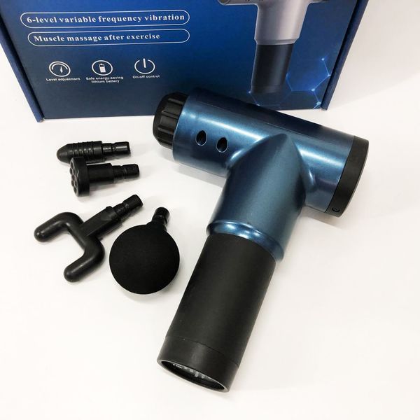 Аккумуляторный массажер fascial gun kh-320 портативный ручной ударный мышечный пистолет 4 насадки синий 00015511 фото