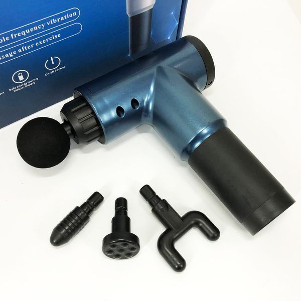 Аккумуляторный массажер fascial gun kh-320 портативный ручной ударный мышечный пистолет 4 насадки синий 00015511 фото