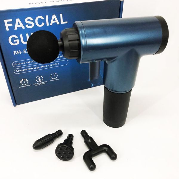 Аккумуляторный массажер fascial gun kh-320 портативный ручной ударный мышечный пистолет 4 насадки синий 00015511 фото