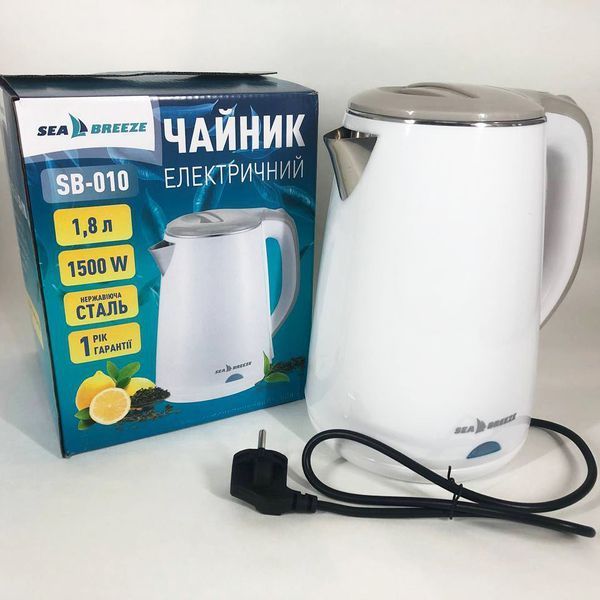 Электрочайник SeaBreeze SB-010 / 1,8 Л / Металлический, чайник дисковый, электронный чайник 00018906 фото