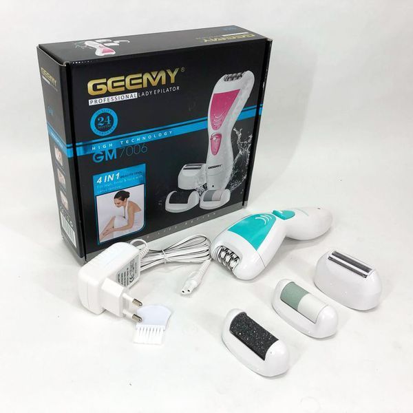 Епілятор Gemei GM-7006 4в1 - Професійний бездротовий епілятор бритва з насадками триммер + пемза 00014340 фото