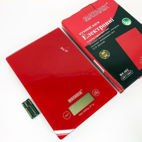 Весы кухонные MATARIX MX-402 5 кг с дисплеем, Кухонные весы для продуктов домашние. Цвет: красный 00019131 фото