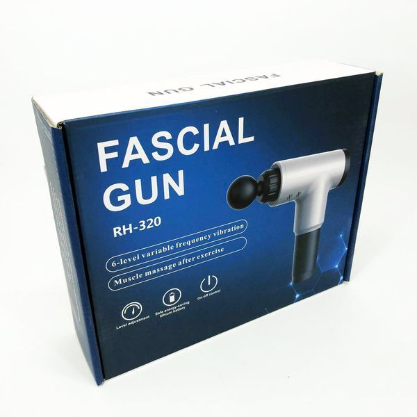 Аккумуляторный массажер fascial gun kh-320 портативный ручной ударный мышечный пистолет 4 насадки синий 00015511 фото