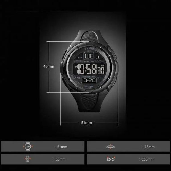 Часы наручные мужские SKMEI 1656BK BLACK, водостойкие тактические часы. Цвет: черный 00022049 фото