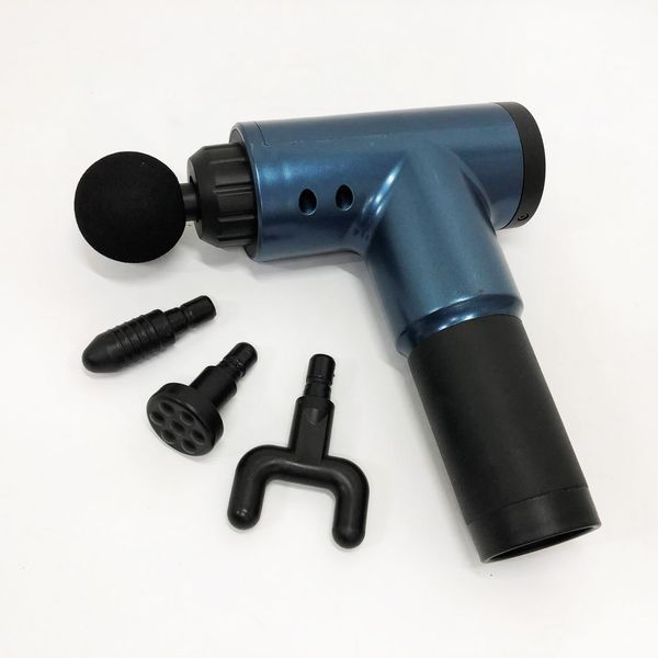 Аккумуляторный массажер fascial gun kh-320 портативный ручной ударный мышечный пистолет 4 насадки синий 00015511 фото