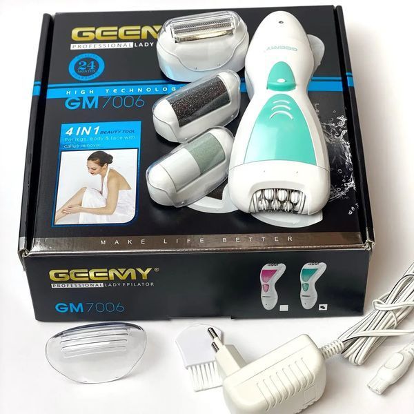 Епілятор Gemei GM-7006 4в1 - Професійний бездротовий епілятор бритва з насадками триммер + пемза 00014340 фото