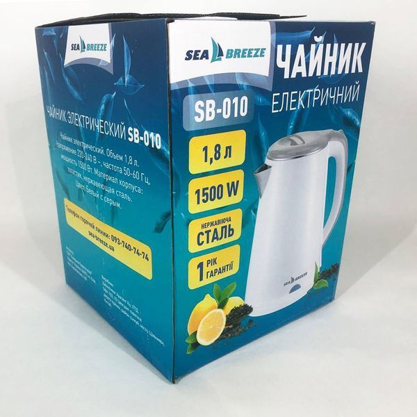 Электрочайник SeaBreeze SB-010 / 1,8 Л / Металлический, чайник дисковый, электронный чайник 00018906 фото