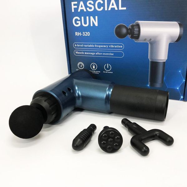 Аккумуляторный массажер fascial gun kh-320 портативный ручной ударный мышечный пистолет 4 насадки синий 00015511 фото